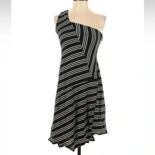 Anthropologie  Maeve Black & White Stripe Moka One-Shoulder Dress Size XS