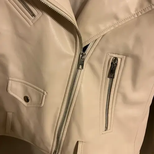 ZARA Cream Cropped Leather Jacket Size M