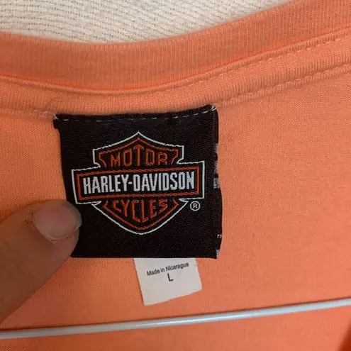 Harley Davidson women's large pink peach orange short sleeve shirt bling biker