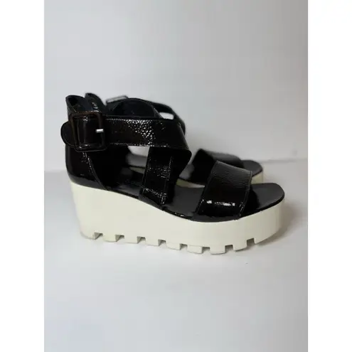 8100 Melrose Cross Strap Black Patent Buckle Wedge Sandal Women’s Size 41 Italy