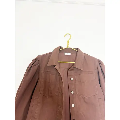LPA Kyla Jacket in Espresso Size Medium Brown Puff Sleeve Denim Minimalist Chic