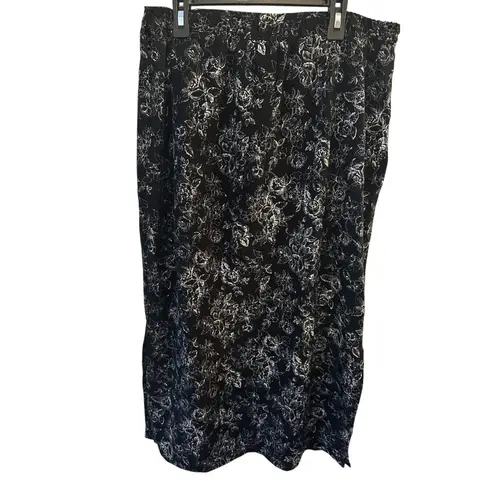 Black White Floral Maxi Skirt Vintage Y2k Sz. Large Petite Cottage Garden Granny