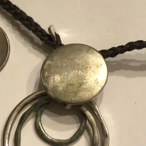 Elegant Silver Tone Round Boho Pendant Fabric Chain Necklace