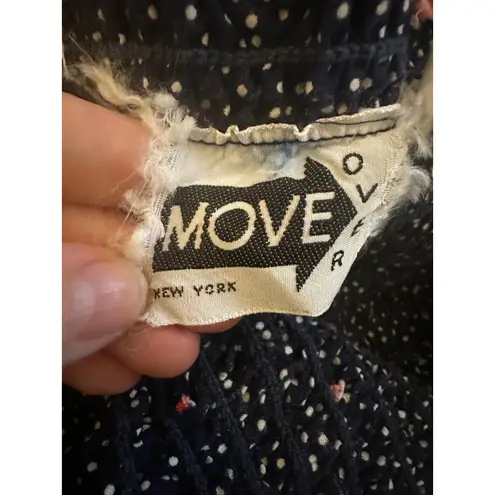 Vintage Floral Maxi Dress Navy Blue Polka Dot Smocked Tie Strap Summer Casual Size XL