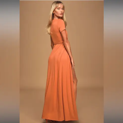 Lulus Evolve Rust Orange Short Sleeve Wrap Maxi Dress Sz S