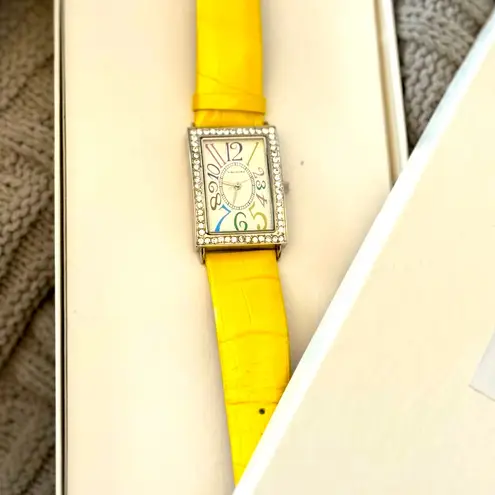 Bernier Yellow Genuine Leather Strap Watch with Silver Bezel