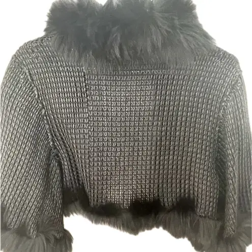 Black Rabbit Fur with Short Sleeve Shawl Poncho (Size 4