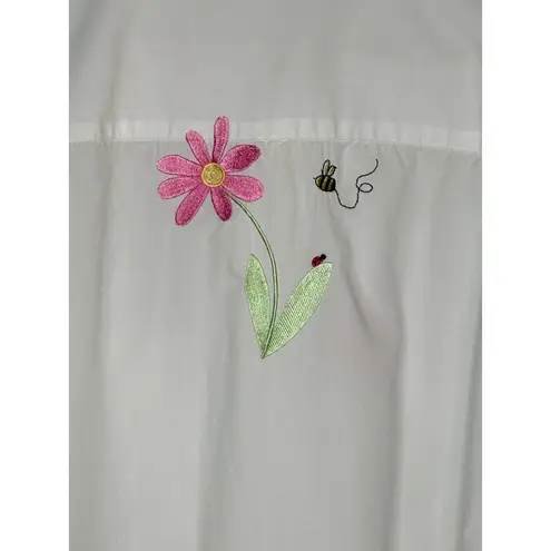 Vintage The Quacker Factory Womens Button Up Top Size 1X Embroidered Floral Bees White