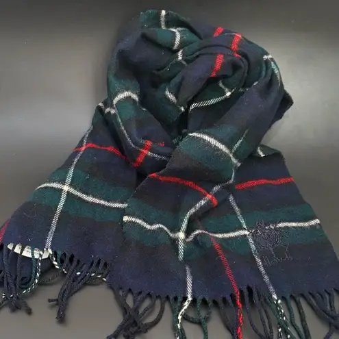 Vintage HARRODS Knights Bridge Blue Plaid 100% Lambswool Scarf Made in Scotland