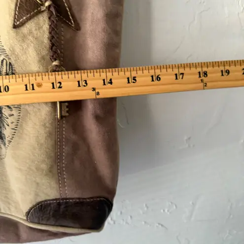 NWT Myra Bag Desert Cactus Print Canvas Leather Tote Bag Western Tan