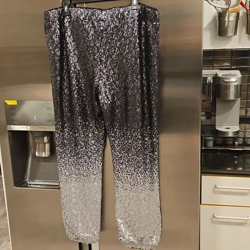 Johnny Was 💕💕 Sequin Black Simona Jogger Pants Ombre Black Silver Sequin XL NWT