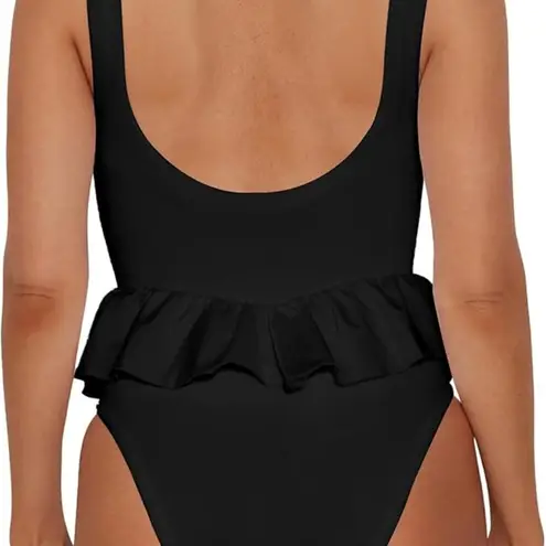 Cheeky One Piece Swimsuit Deep V Neck Tummy Control High Cut Bathing Suit, NEW Black