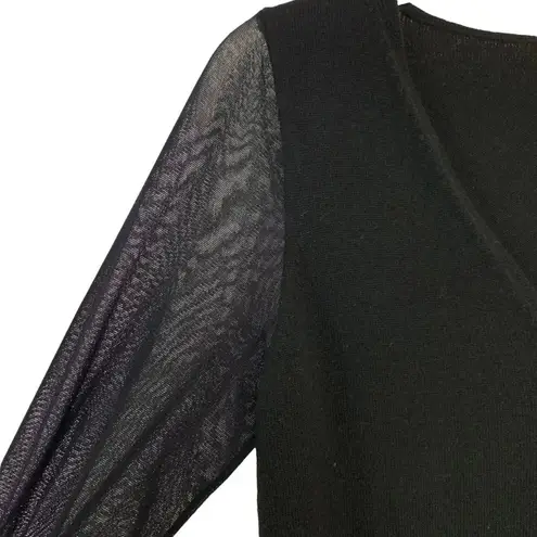Fuzzi by Jean Paul Gaultier Sweater Sheer Sleeve V Neck Top Black Size XS NWT