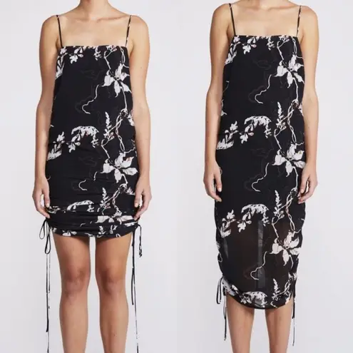 Shona joy Ruched Slip Dress Size 8 Black Shadows Floral Whimsigoth Emo