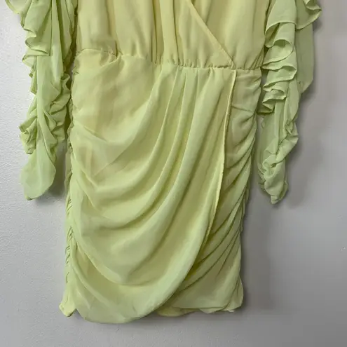 NBD Revolve Indira Ruched Ruffle Chiffon Mini Dress Yellow Sz Small