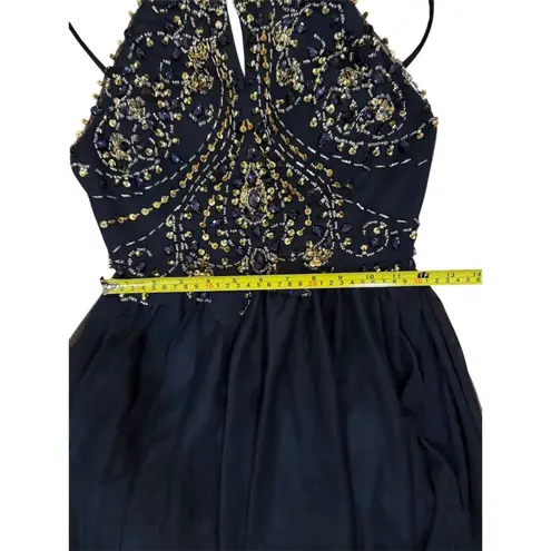 Blondie Nites Black Gold Embellished Knee Length Party Dress 7