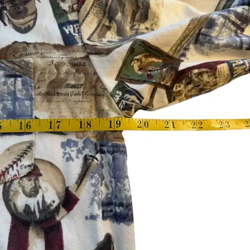 Vintage MW Studio Womens Baseball All Over Print 100% Cotton Button Up Shirt 14