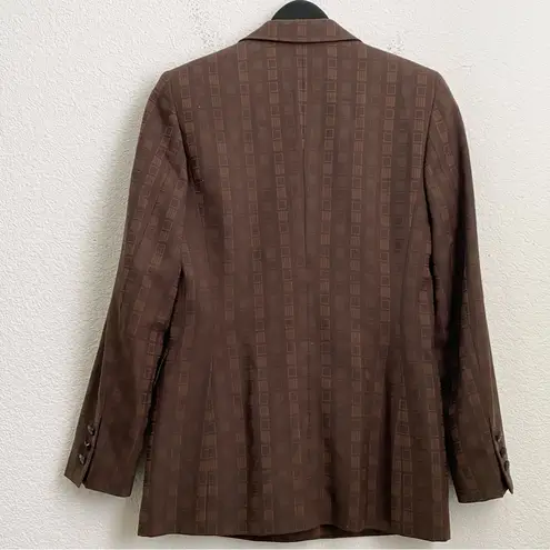 Rare Vintage ESCADA Wool Blend Double Breasted Square Print Brown Blazer Size 34