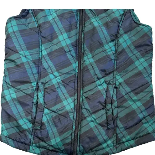 Plaid Puffer Vest Jacket Hannah Small Green Blue Dark Academia Outdoors Gorpcore