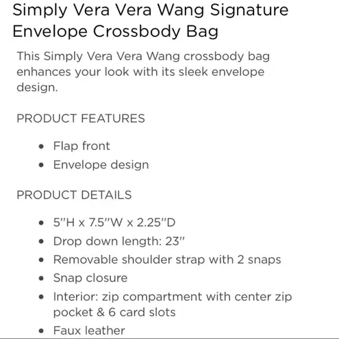 Simply Vera Vera Wang Envelope Crossbody Bag