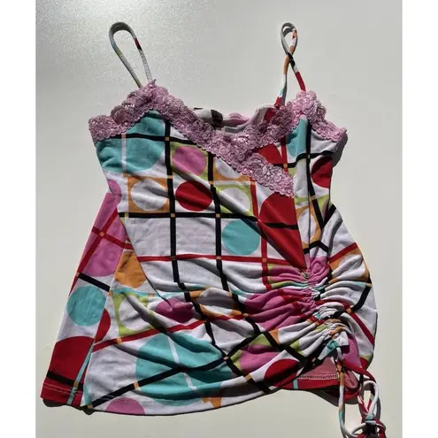 Pretty Good Women’s Size M Pink Lace Y2K Striped Asymmetrical Summer Made in USA