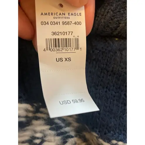 American Eagle  Women's Size XS Turtleneck Knit Pullover Sweater Blue Printed NWT