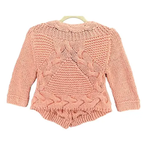 Free People  Cardigan Sweater Women S Peach Cable Knit Crop Gingham Button Chunky