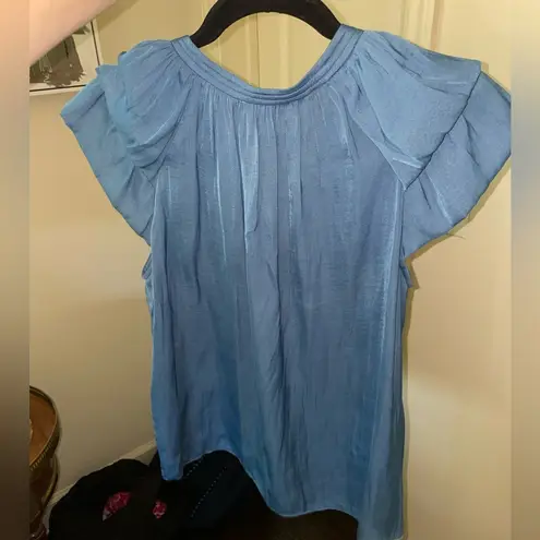 Current Air Blue Flutter Sleeve Blouse with Pleated Design