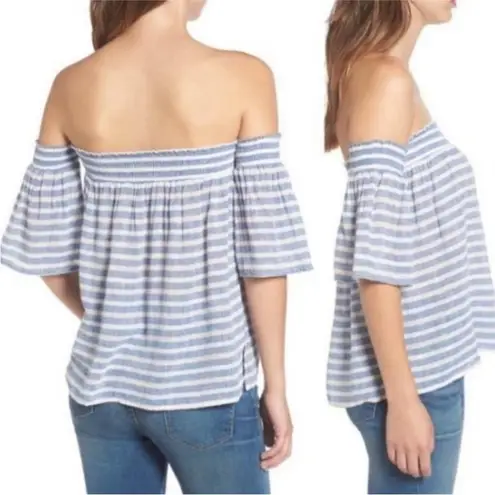 Rails Isabelle Linen Top Blue White Striped Off-Shoulder Summer Shirt Beach