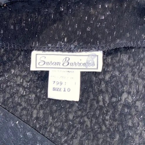 Vintage Susan Burrowes Black & Silver Fluffy Open Cardigan Sweater EUC Sz 10