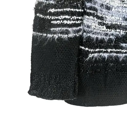 Stizzoli Black White Eyelash Knit Striped Metallic Cardigan Sweater Jacket Size M