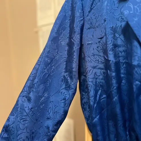 Long Sleeve Blue Dress with Shiny Flower Patterns and Shoulder Pads Made In USA Size 10