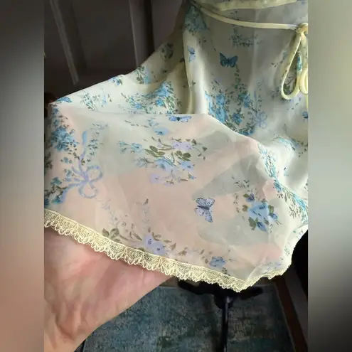 secret treasures Vintage butterfly garden ribbon trim slip robe set, size large