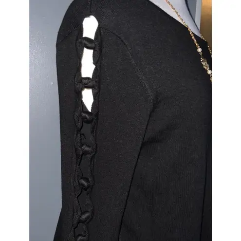Joseph A . Black Knotted Open Sleeve Detail Pullover Round Neck Soft Sweater Lg