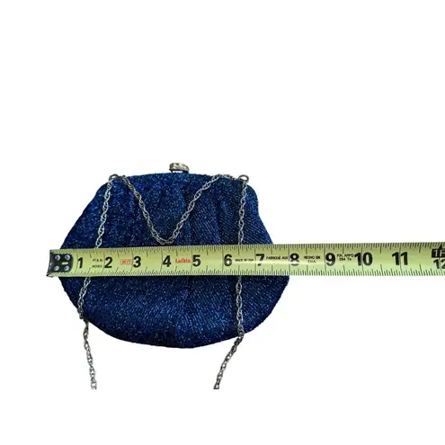 Vintage Blue Metallic Iridescent Evening Clutch Bag With Strap & Floral Clasp