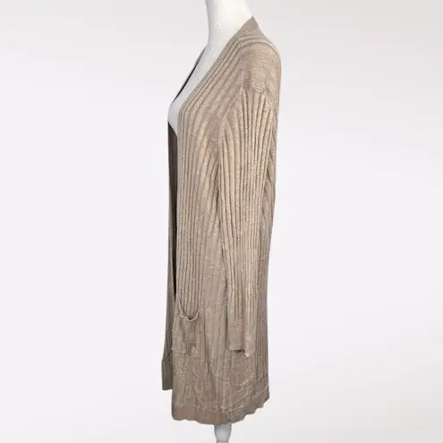 JM Collection Metallic Beige Ribbed Open Cardigan Duster Longline Pockets 3X