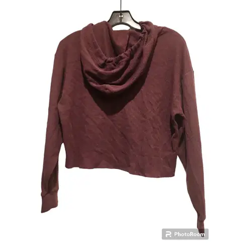 PINK - Victoria's Secret  Cropped Hoodie Waffle‎ Knit Long Sleeve Burgundy XS