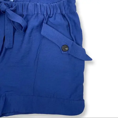 CeCe Paper Bag Shorts Relaxed Fit Pull On Elastic Tie Waist Pockets Blue Size 6