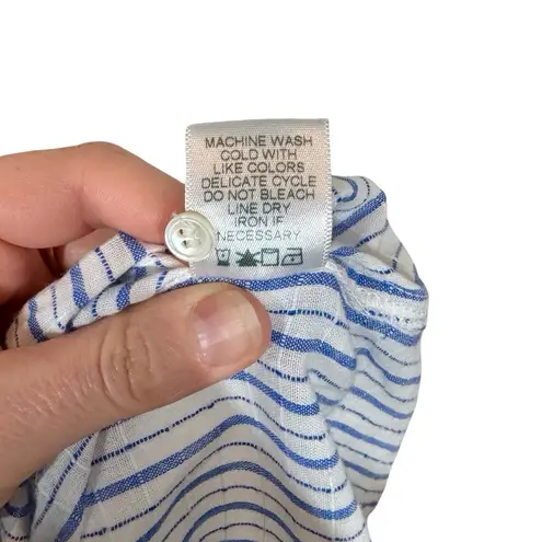 Xirena Beau Boyfriend Button Down Shirt in Tide Blue Stripes Pattern Mixing Size M