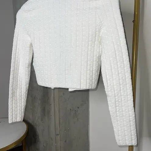 Alexander Wang Ivory Jacquard Logo Crop Snap Front Cardigan