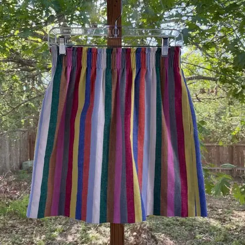 J.Crew Women's Rainbow Striped Pull On Mini Skirt Linen Blend Size 2. NEW