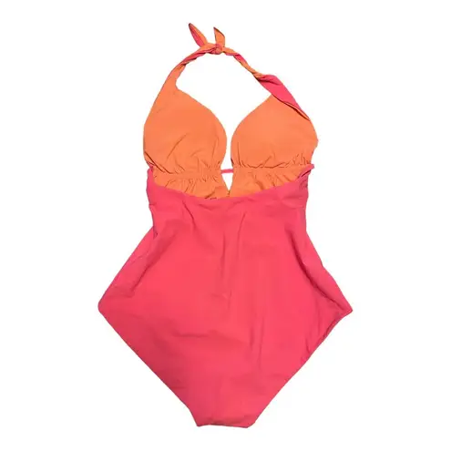 MARYSIA One Piece Swimsuit Neon Coral Pink Halter USA Resort Vacation XS EUC
