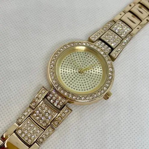 Ny & co women gold tone watch iced dial rhinestones 36mm up to 7.5” running