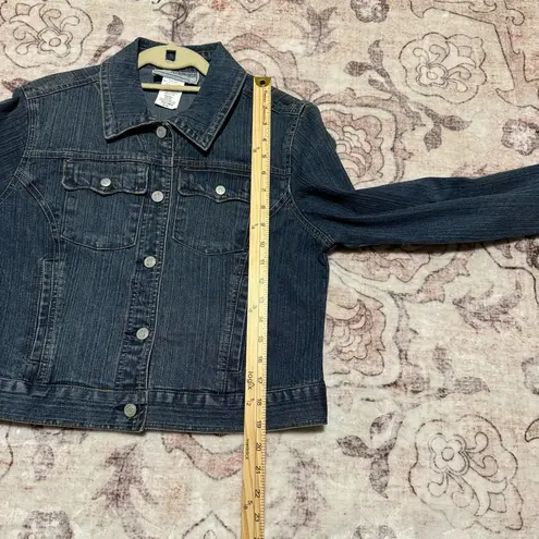 Jessica Howard Petite Distressed Bomber Denim Jean Jacket with Two Pockets