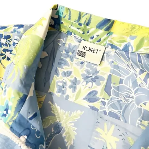 Koret Vintage 90’s Jacket Coastal Vacation Beach Print with Shoulder Pads Blue Size XL