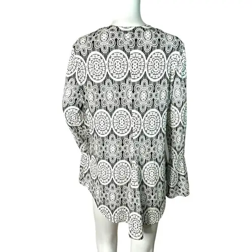 Joseph Ribkoff Shirt Womens 14 Black White Baroque Floral Artsy Cottagecore