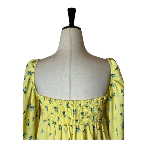 We Wore What Yellow Floral Print On Off Shoulder Smocked Boho Maxi Dress S NWT