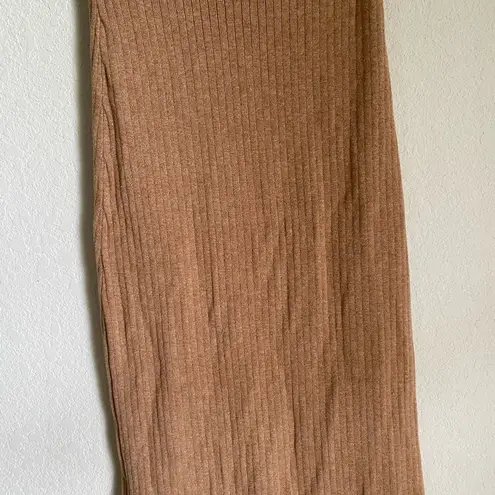 Free People  Skyline Midi Ribbed Front Slit Pull On Beige Trendy Skirt Size XS