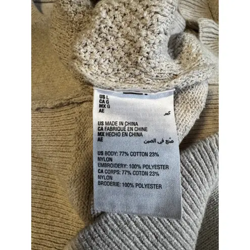 Charter Club Grandma Embroidered Ruffle Sweater Women’s (L) Beige Knit Blue Ditsy Floral