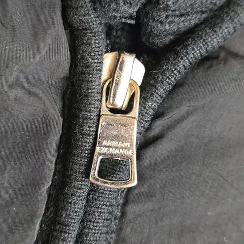Armani Exchange Black Ribbed Knit Double Zipper Puffer Front Jacket Size Large